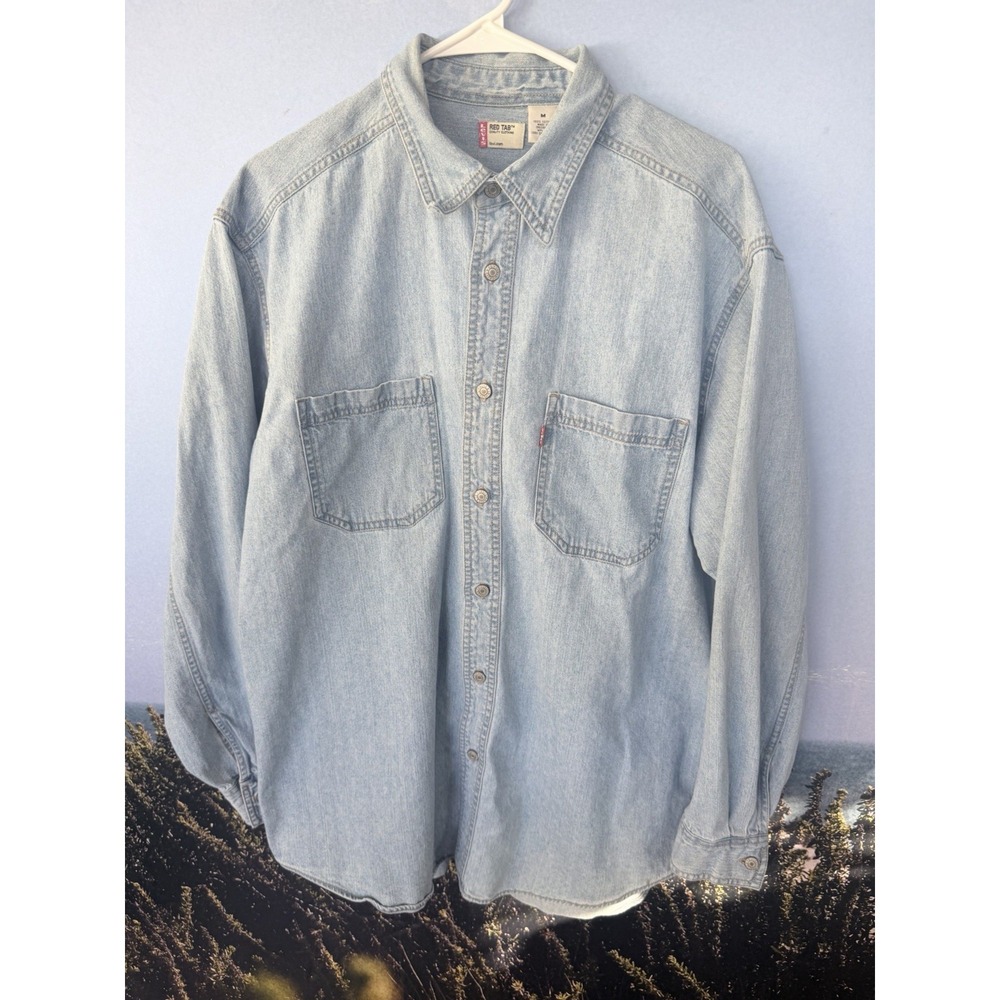 Vintage Levi's Red Tab Authentic Jeanswear Denim Shirt Light Blue Metal Button